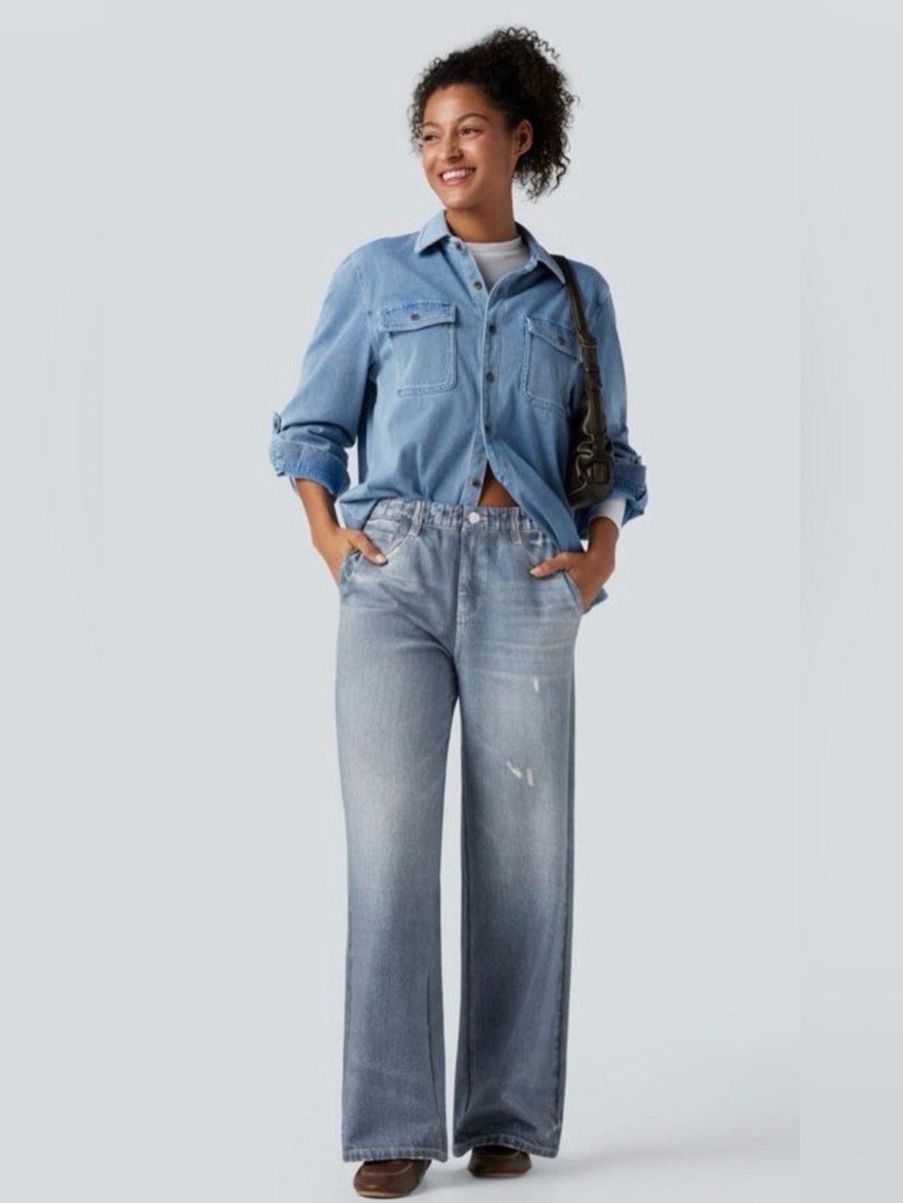 HALARA Midrise Denim Print French Terry Casual Sweatpants TALL Jeans w/ Pockets